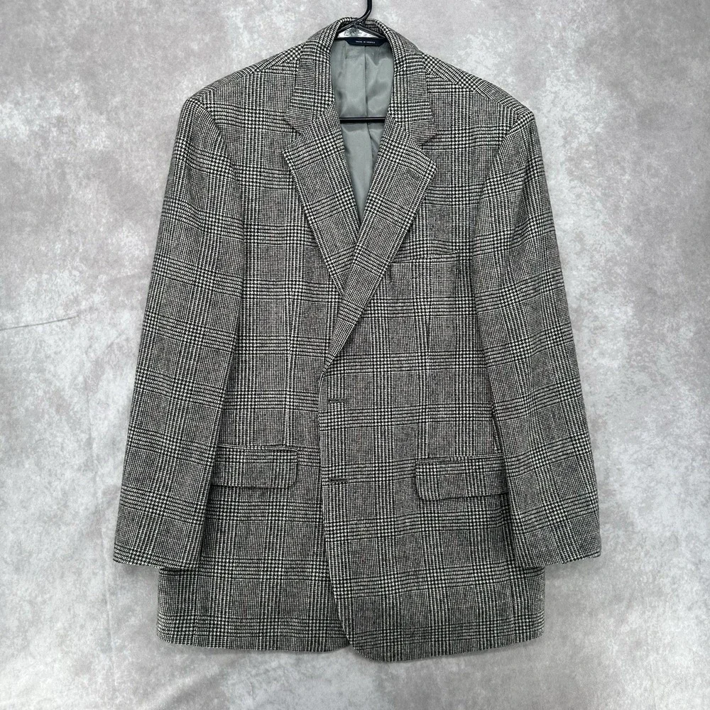 Brooks Brothers Men's 100% Camel Hair Grey Plaid Blazer Sz 42R - Picture 1 of 12
